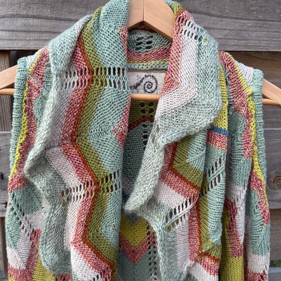 Rosie Neira Anthropologie Chevron Knit Open Front Cardigan Sweater XS/S Small - Picture 4 of 5
